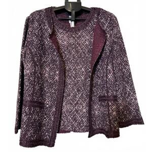 CHICOS TWINSET CAMI & JACKET 2 PLUM BLOUSE LONGSLEEVE 12 L PURPLE BURGUNDY NWOT